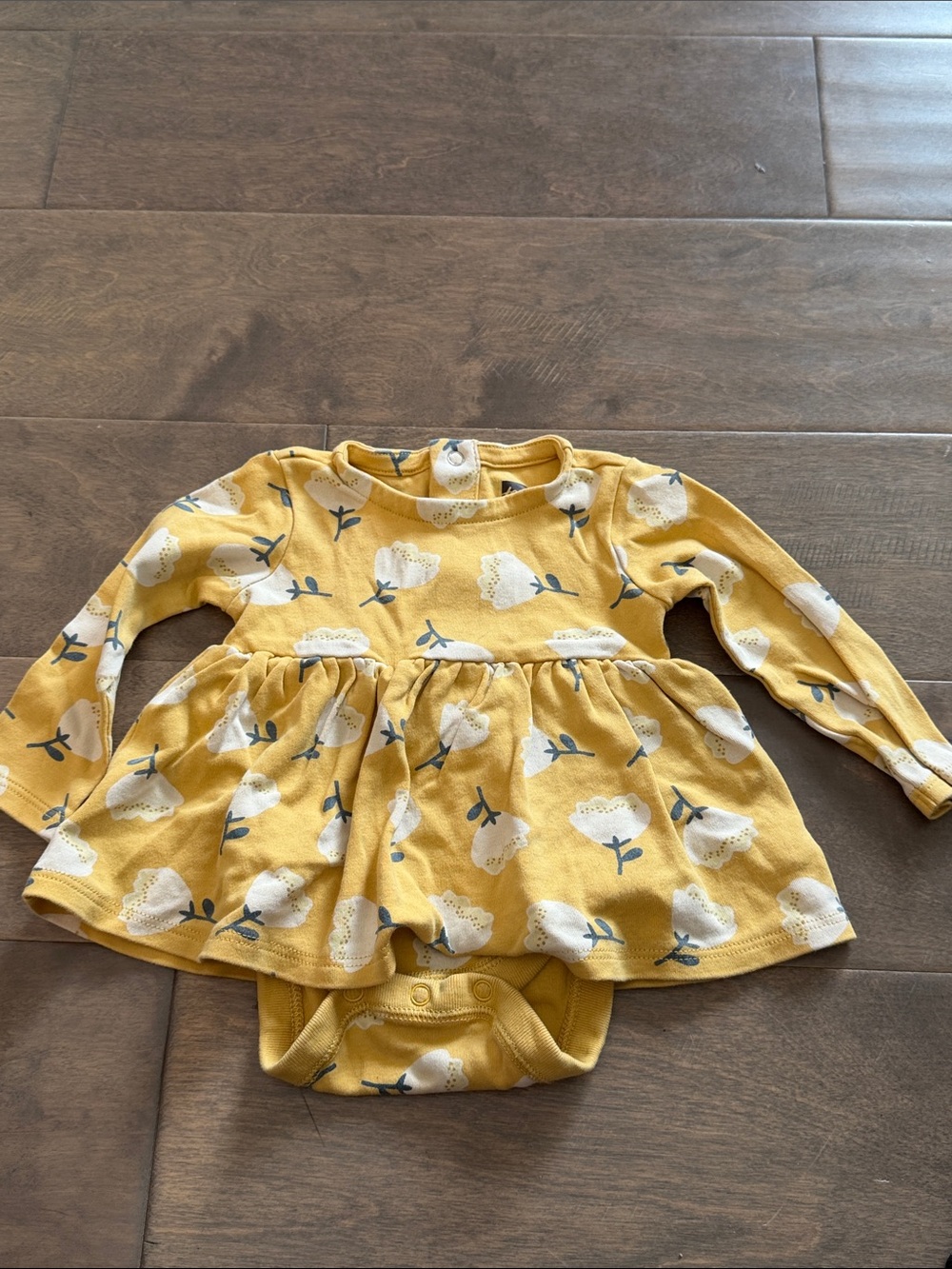 Yellow Floral Long Sleeve Baby Dress Onesie